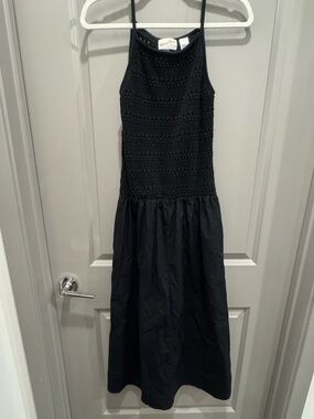 Black Crochet Bodice Midi Dress